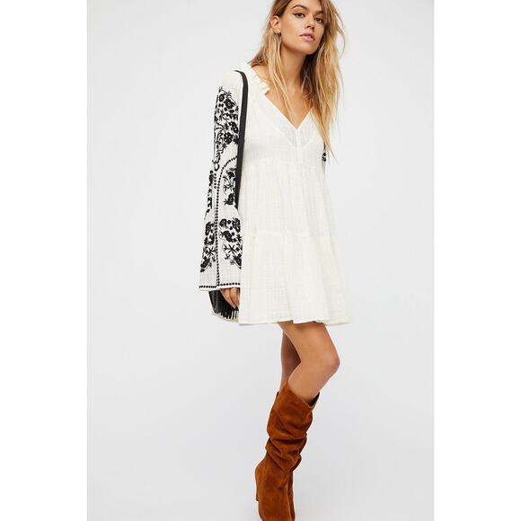 New FREE PEOPLE Emerald City Embroidered Mini Dress $168 X-SMALL Ivory - Picture 4 of 8